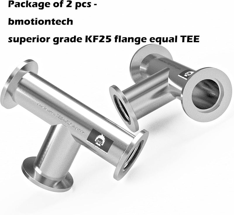 BROWNIAN MOTION TECHNOLOGY bmotiontech superior Grade NW25 KF25 Tee 3-Ways Vacuum Adapter, All Ends with KF-25 Flange, Made of Stainless Steel 304, Finely Polished (2Pcs - KF25 equal TEE) - Image 2